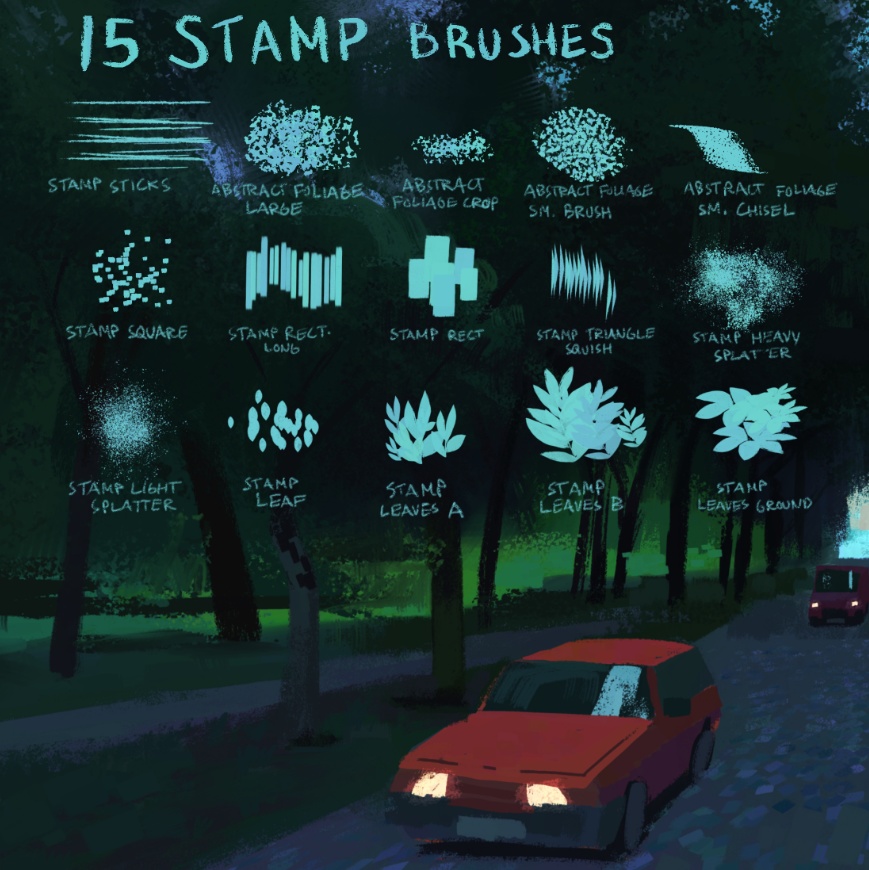 水彩抽象テクスチャ スケッチ ブラシ セット 22+15種類【procreate用】