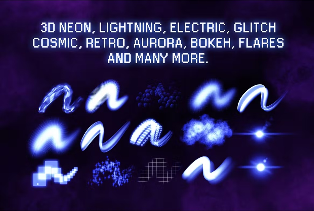 Cyberpunkネオン光るブラシ 30+種類【procreate用】