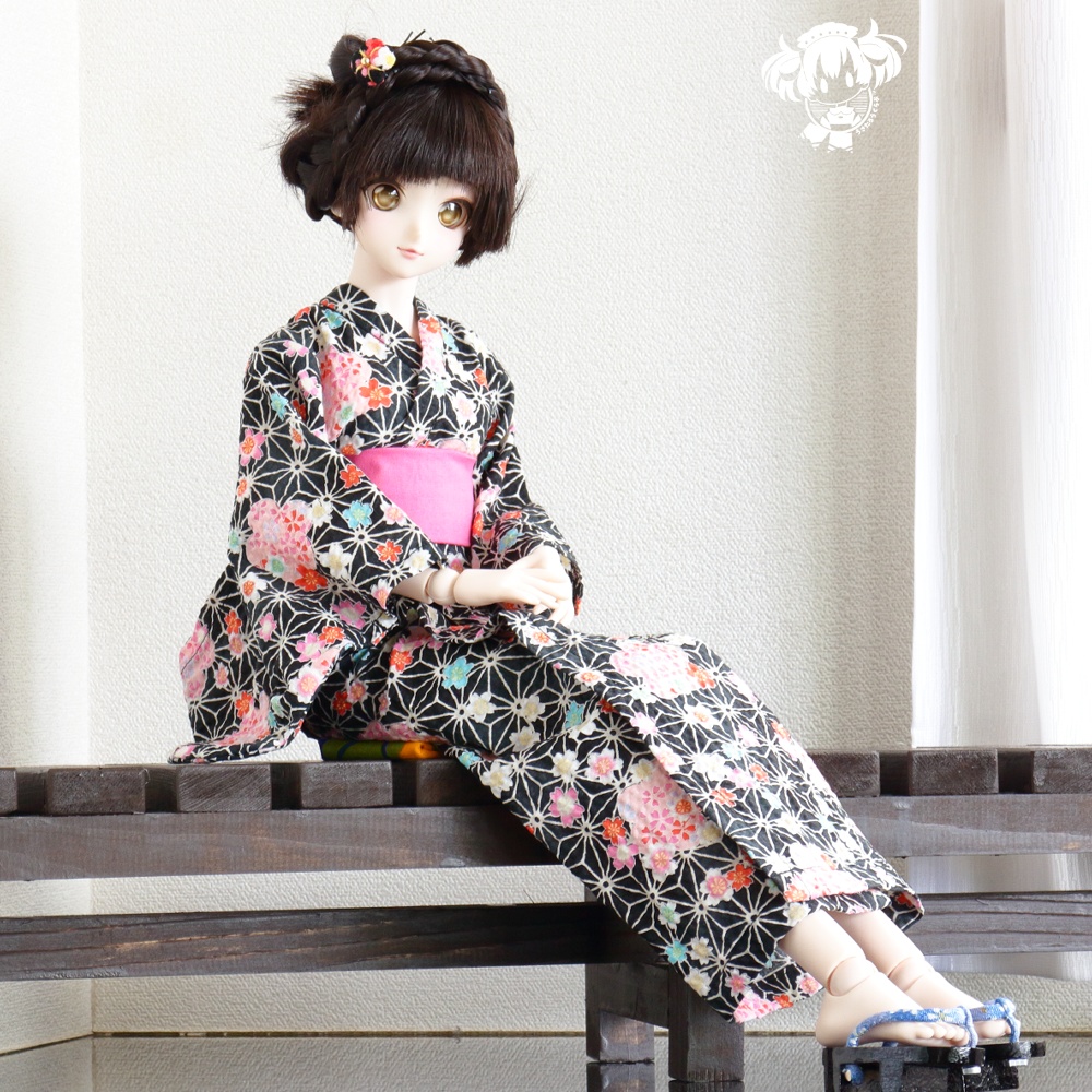 DDサイズ浴衣セット、麻の葉柄（S胸～L胸）