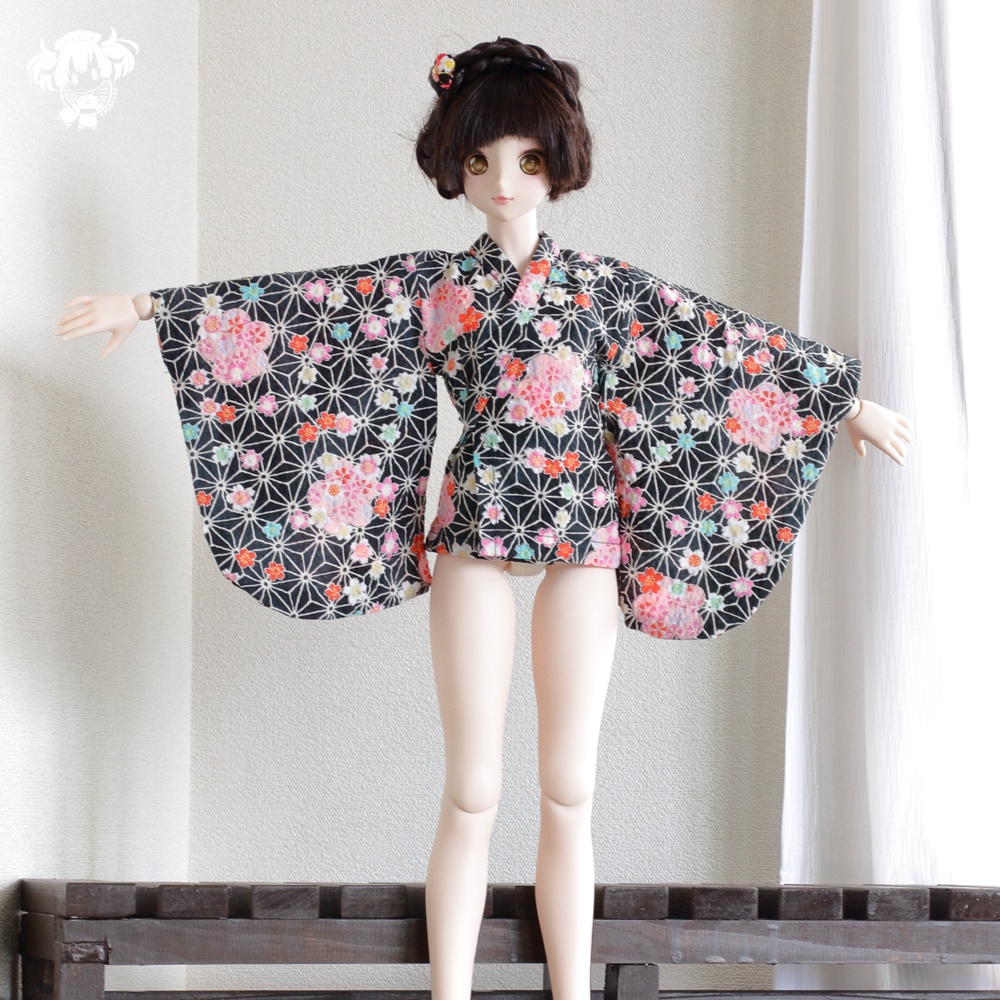 DDサイズ浴衣セット、麻の葉柄(S胸~L胸)