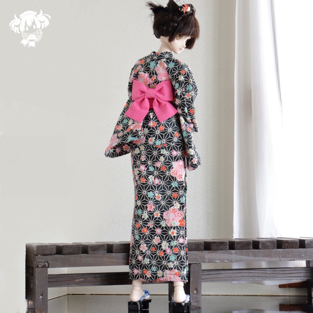 DDサイズ浴衣セット、麻の葉柄(S胸~L胸)