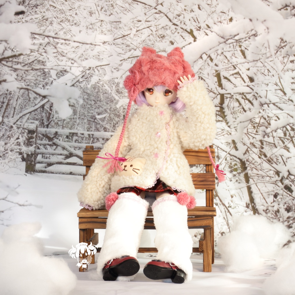 MDDサイズ ボアショートコート(ねこ)3点セット