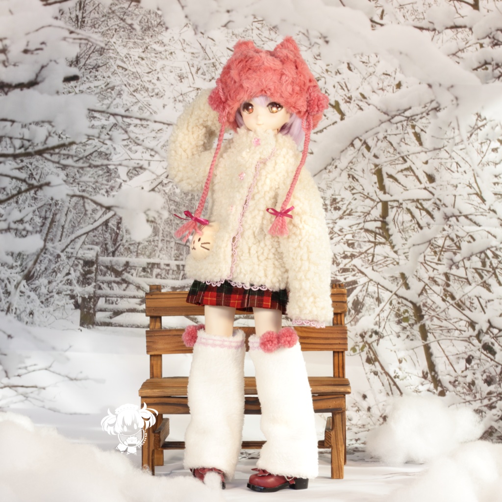 MDDサイズ ボアショートコート(ねこ)3点セット