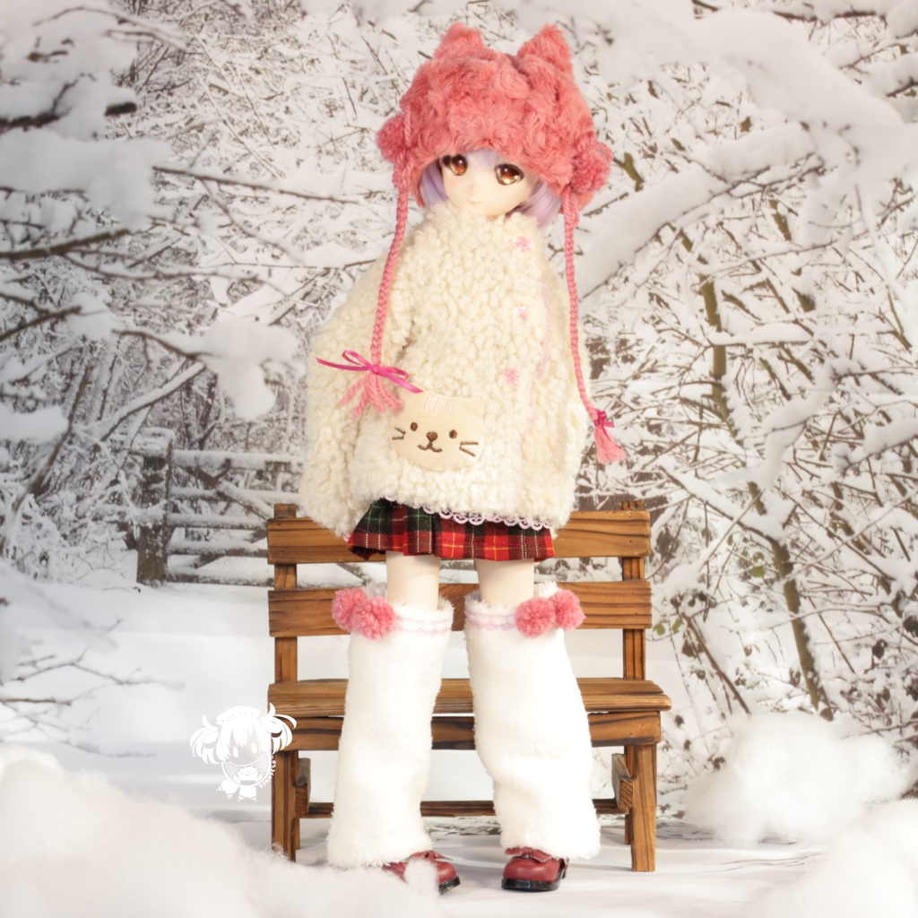 MDDサイズ ボアショートコート(ねこ)3点セット