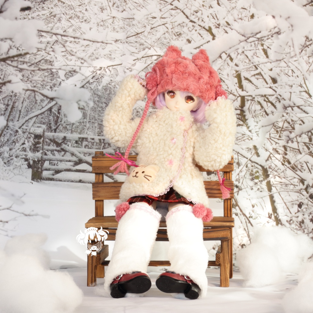 MDDサイズ ボアショートコート(ねこ)3点セット