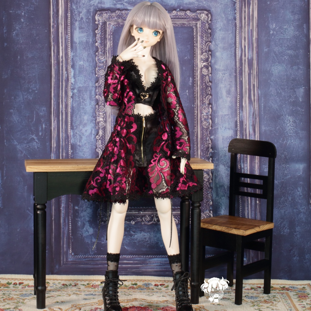 DD(S胸,M胸,L胸)サテンミニスカート&トップス・シアーオーバードレス(ピンク)