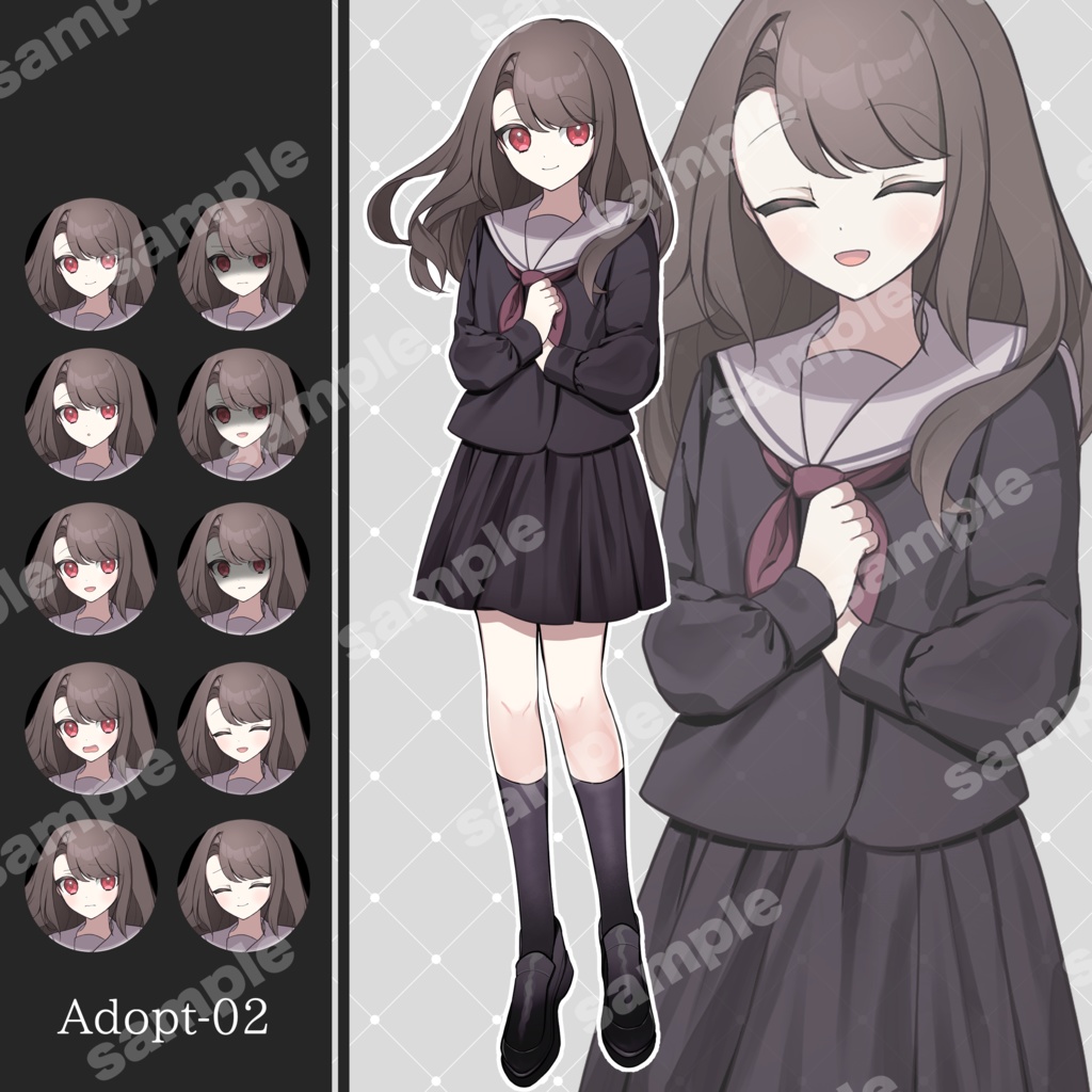【立ち絵/Adopt.02】セーラー服の女子学生【表情10種】