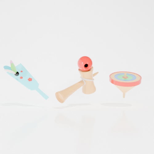 3CGモデル【NEWYEAR②】<羽子板・けん玉・コマ>