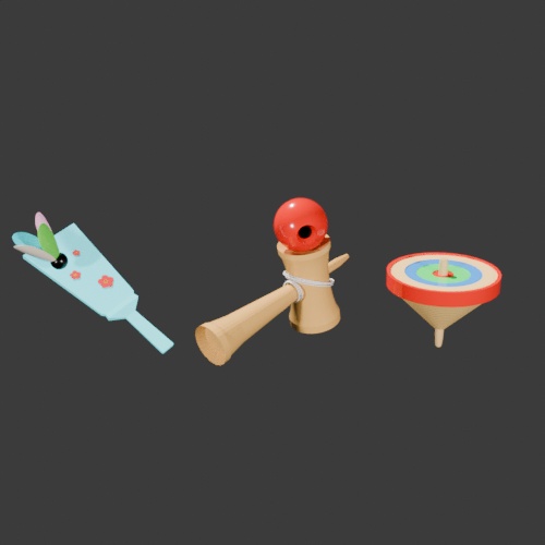 3CGモデル【NEWYEAR②】<羽子板・けん玉・コマ>