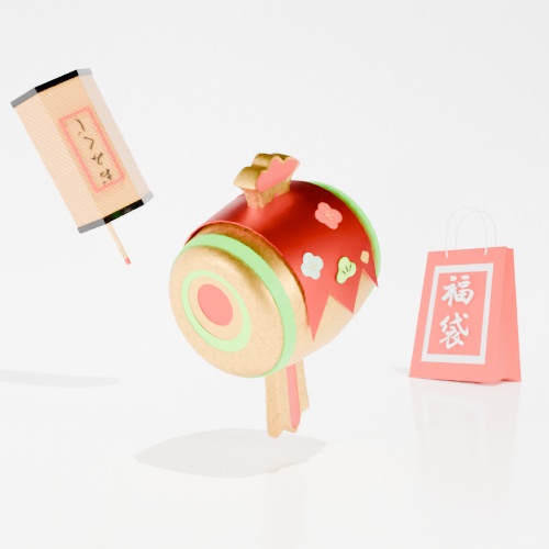 3CGモデル【NEWYEAR③】<おみくじ・打ち出の小槌・福袋>
