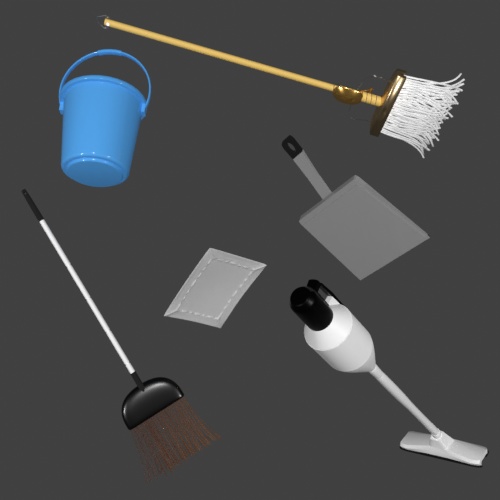 3CGモデル【お掃除セット】<箒・バケツ・塵取り・モップ・掃除機>