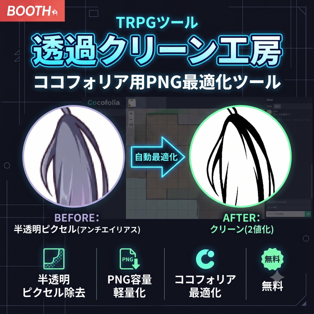 【無料】透過クリーン工房 ココフォリア用PNG最適化ツール