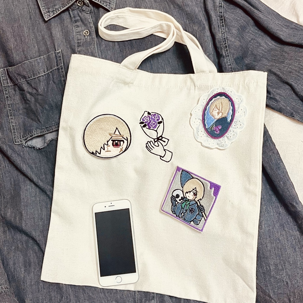 A4が入る墓守花束エモート刺繍トートバッグ