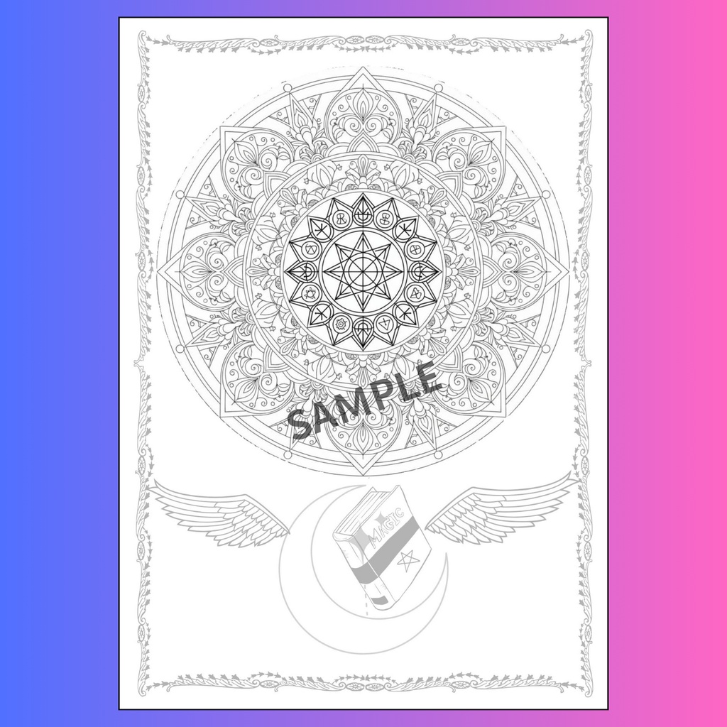 【デジタル塗り絵】大天使ラジエルの瞑想曼荼羅 ~聖なる知恵と繋がるヒーリング・アート~(A4サイズ/お手本付き)