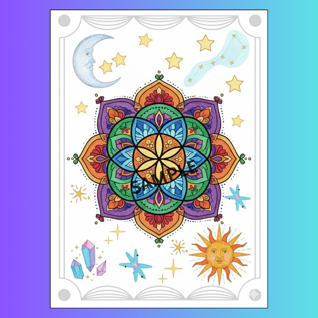 【宇宙とつながる瞑想塗り絵】シード・オブ・ライフ - 心を整える神聖幾何学アート - (A4サイズ/JPG/見本付)