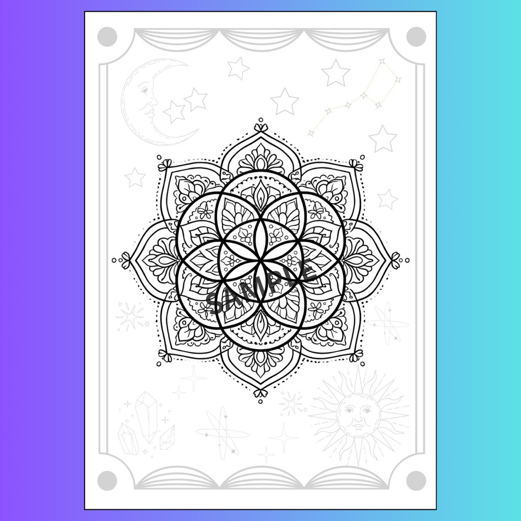 【宇宙とつながる瞑想塗り絵】シード・オブ・ライフ - 心を整える神聖幾何学アート - (A4サイズ/JPG/見本付)