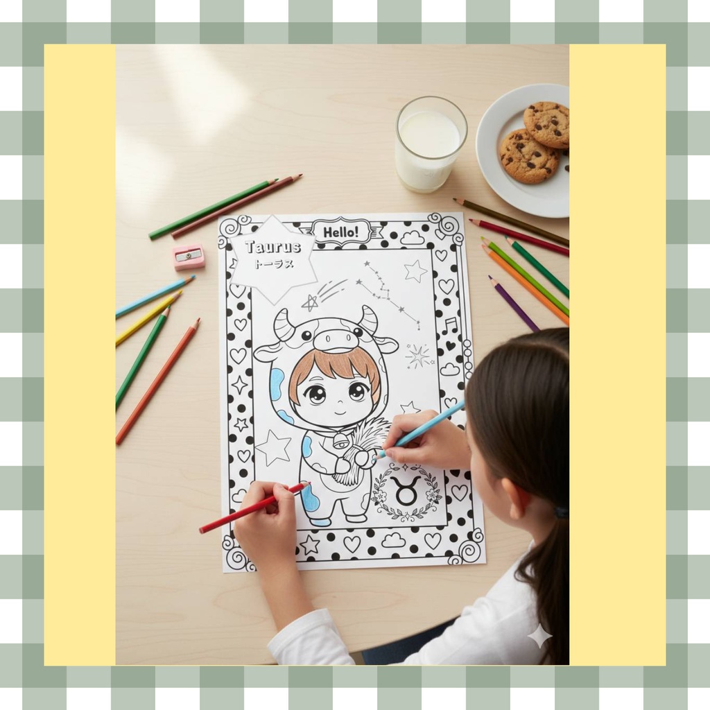 【おうし座】星占い付き!英語も学べる「星座のぬりえ」2枚セット(デジタル版・A4サイズ)