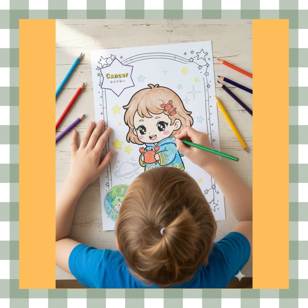 【英語も学べる】12種類ぬりえシリーズ・かに座(占い&カラー見本付き)デジタルデータ