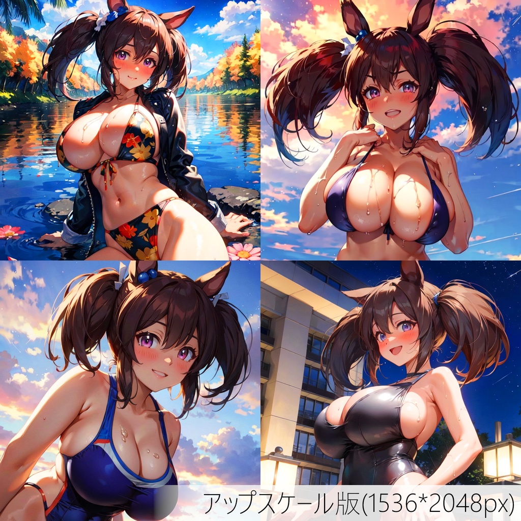 👙買い切り版：水着ウマ娘イラストパック ヒシアケボノ Vol.1 高精細アップスケール版 [ZIPファイル/PNG30枚]