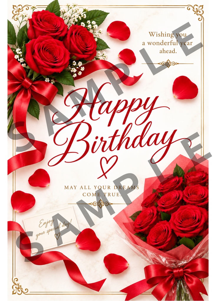 Rose Message Cards 8 Designs|赤いバラのメッセージカード A6