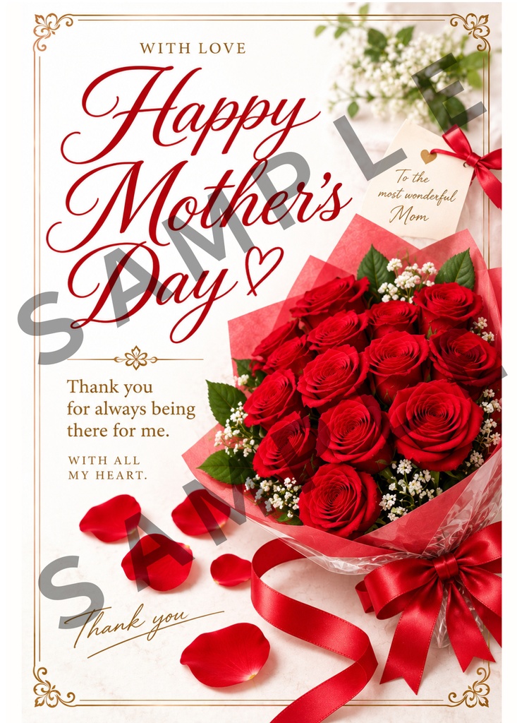 Red Rose Mother's Day Card｜赤いバラの母の日カード A6