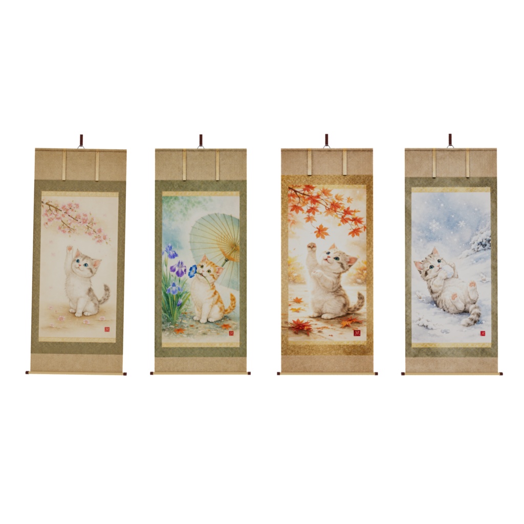 【VRChat対応】猫の四季掛け軸セット(軽量900poly / 2K)