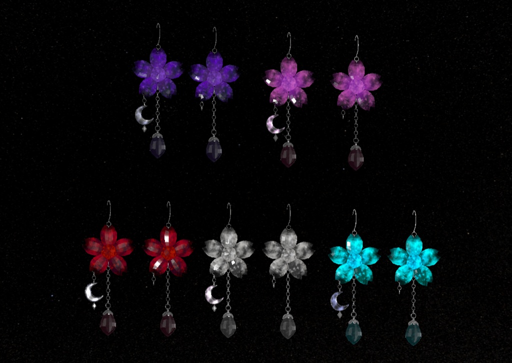 VRChat向け【揺れる左右非対称ピアス&発光ギミック付き】宵星桜