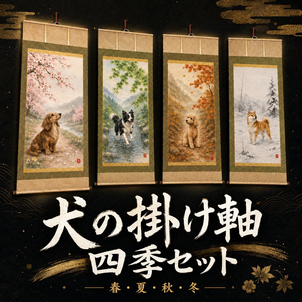 【VRChat＆Quest対応】犬の四季掛け軸セット（軽量900poly / 2K）