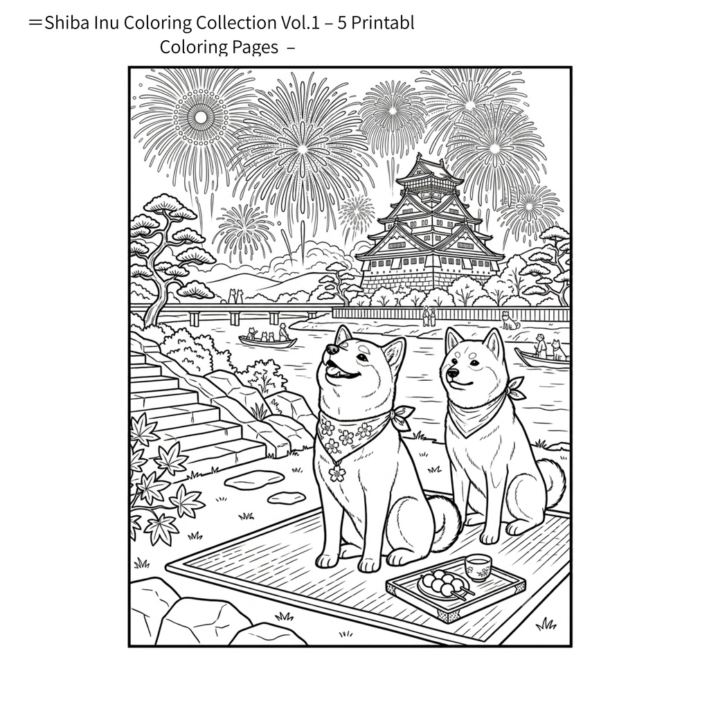 柴犬ぬりえコレクション Vol.2 ～印刷して楽しめる5枚セット（利用規約付き）＝Shiba Inu Coloring Collection Vol.2– 5 Printable Coloring Pages  – 
