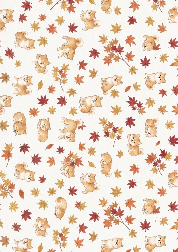 Japanese Autumn Shiba Inu Design Paper – 7 Printable Papers