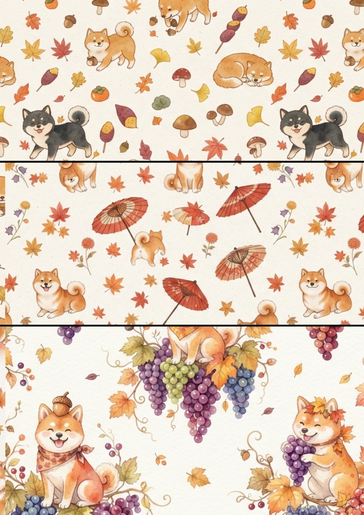 Japanese Autumn Shiba Inu Design Paper – 7 Printable Papers