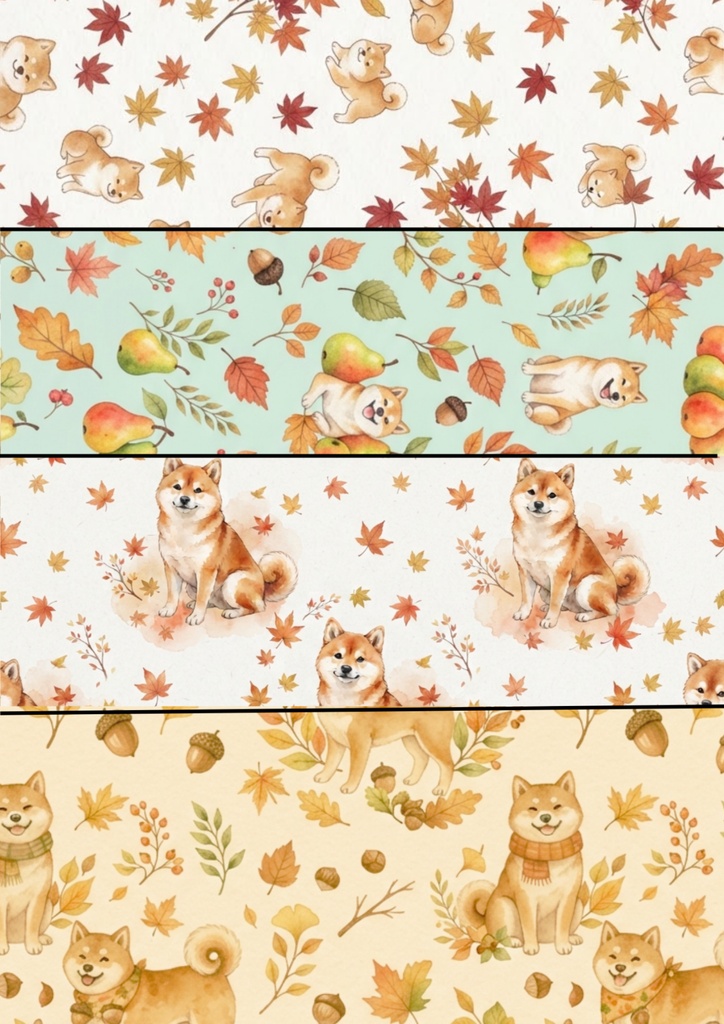 Japanese Autumn Shiba Inu Design Paper – 7 Printable Papers