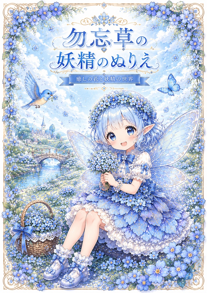 勿忘草の妖精のぬりえ|花妖精シリーズ