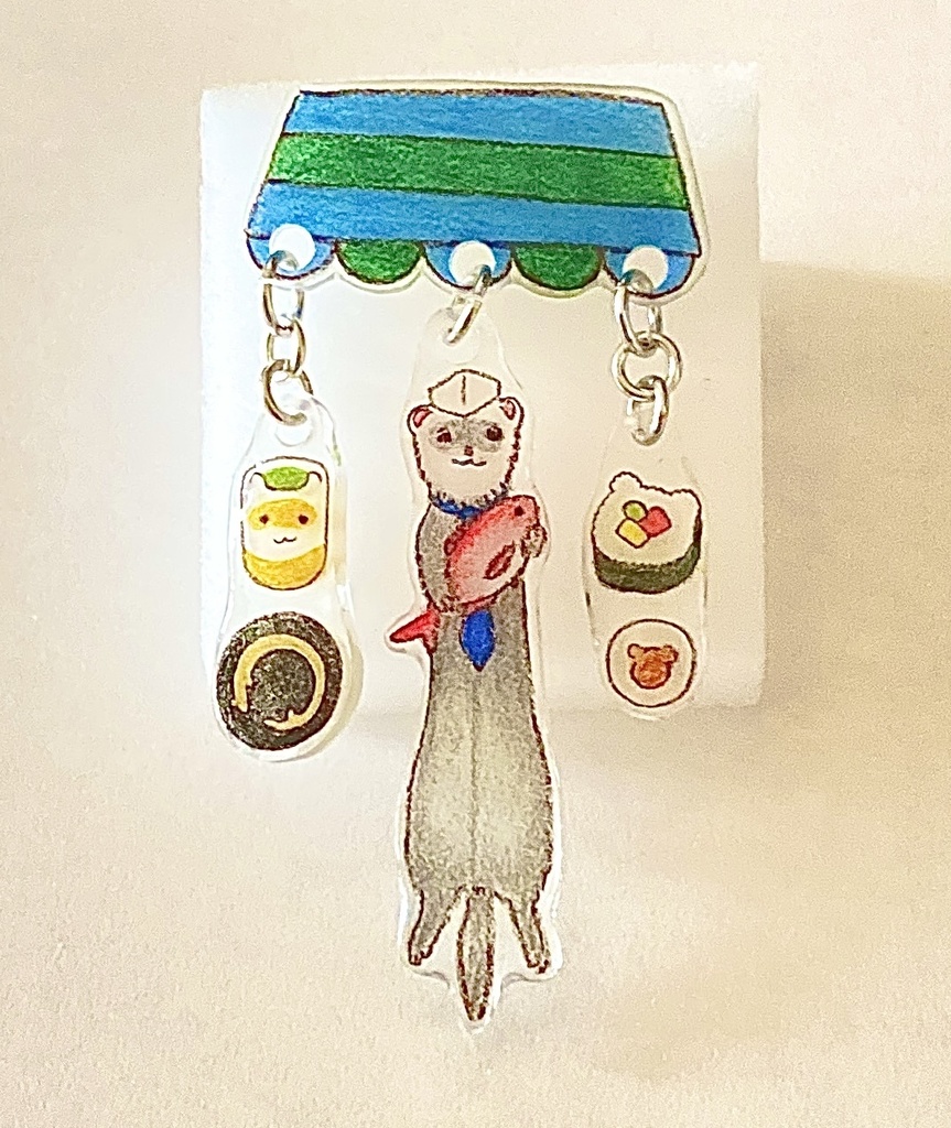 板前フェレットとゆらゆらお寿司屋さんブローチ