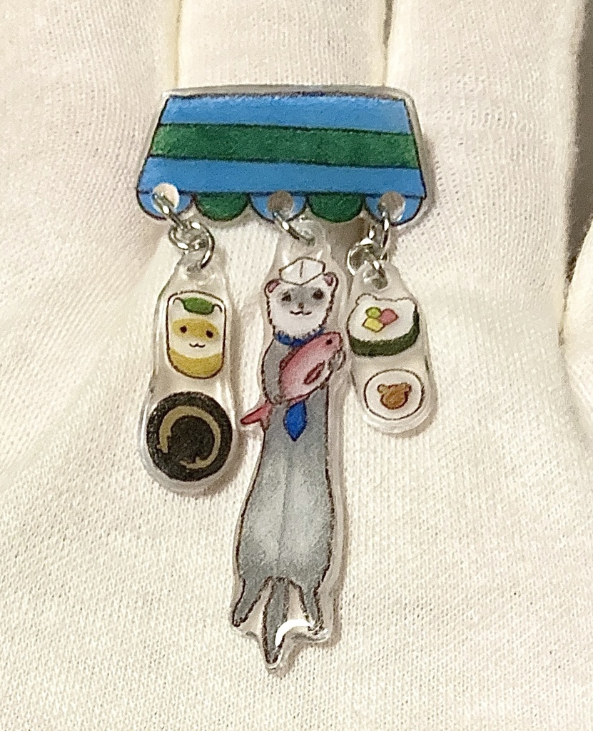 板前フェレットとゆらゆらお寿司屋さんブローチ