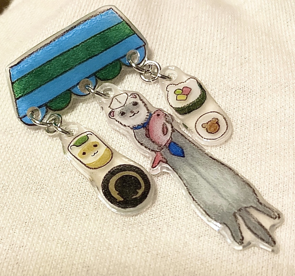 板前フェレットとゆらゆらお寿司屋さんブローチ