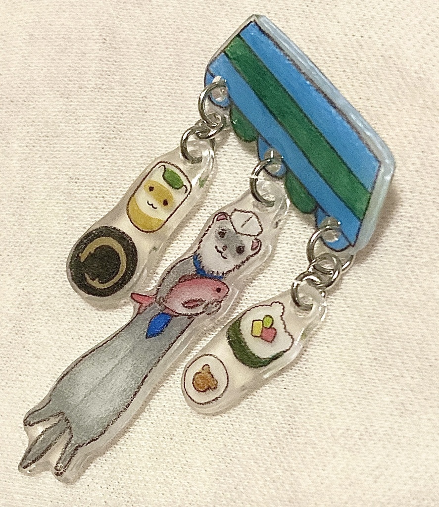 板前フェレットとゆらゆらお寿司屋さんブローチ