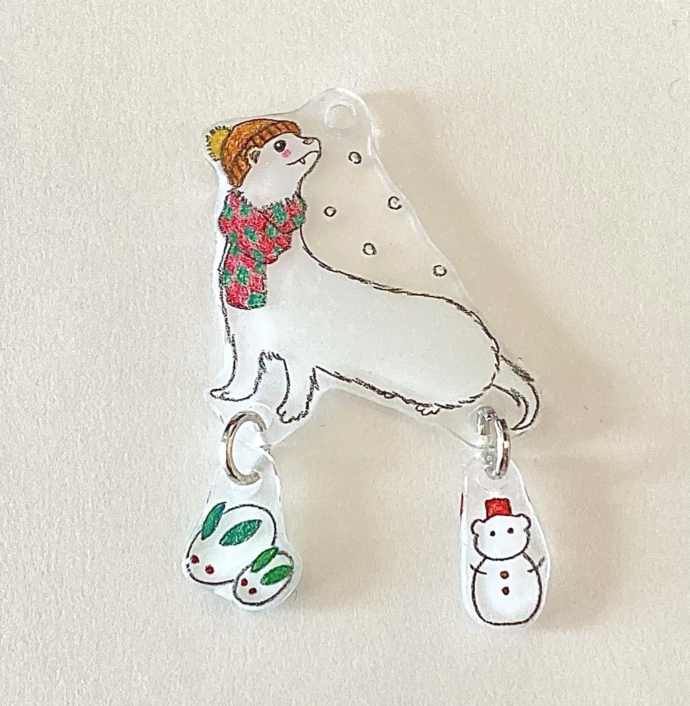 フェレットとゆらゆら雪あそびチャーム