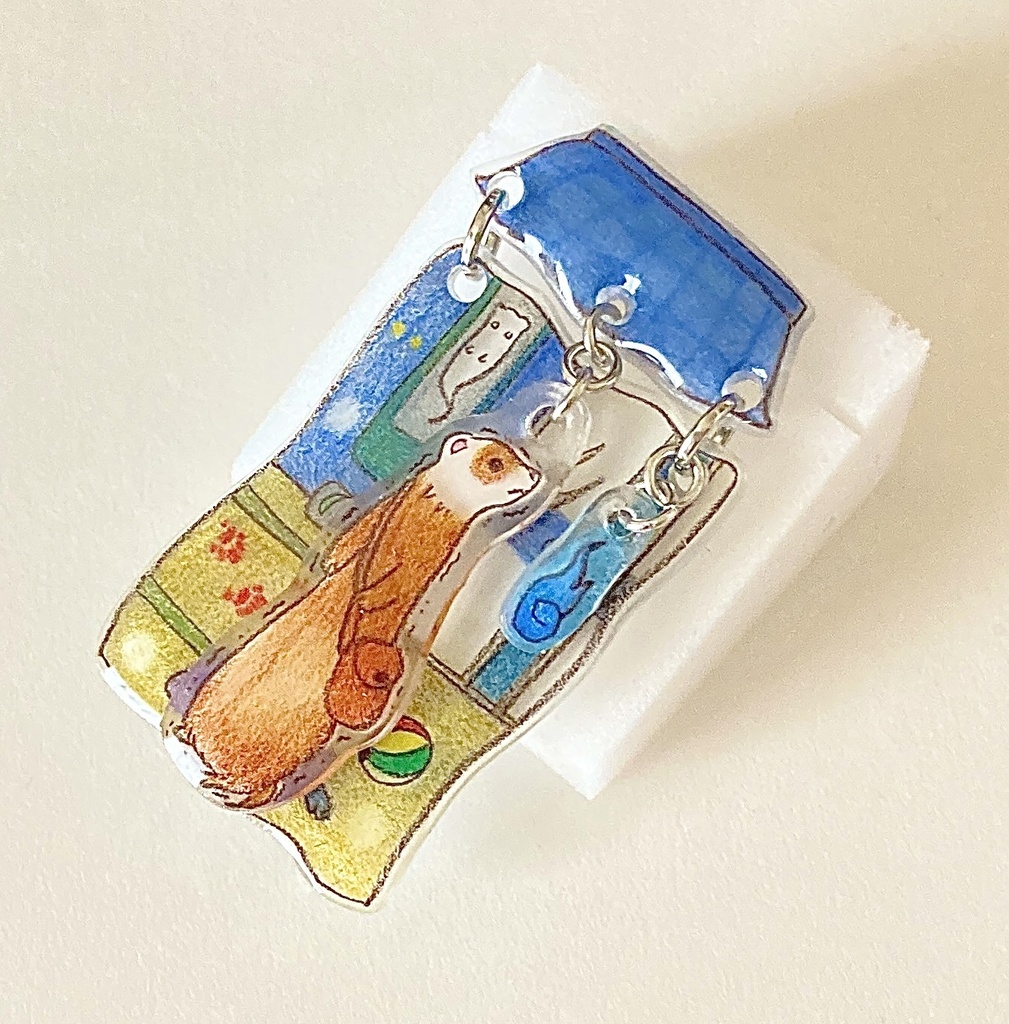 迷子のフェレットと幽霊屋敷(日本家屋)ブローチ