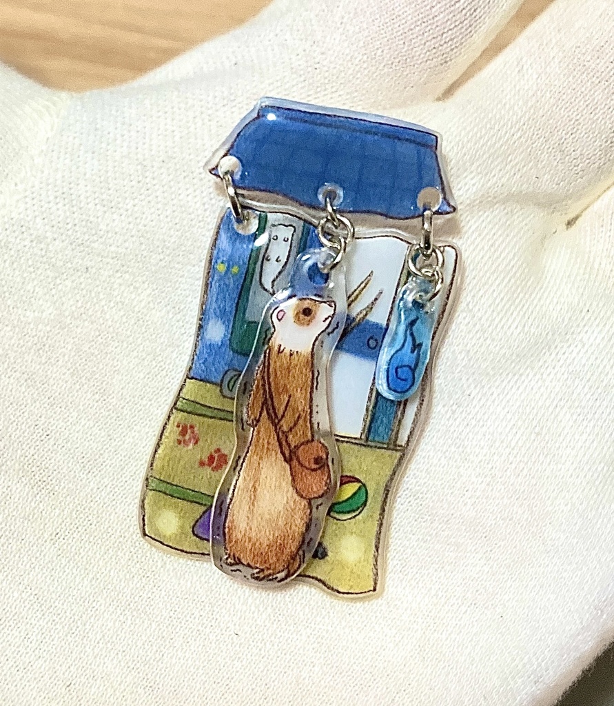 迷子のフェレットと幽霊屋敷(日本家屋)ブローチ