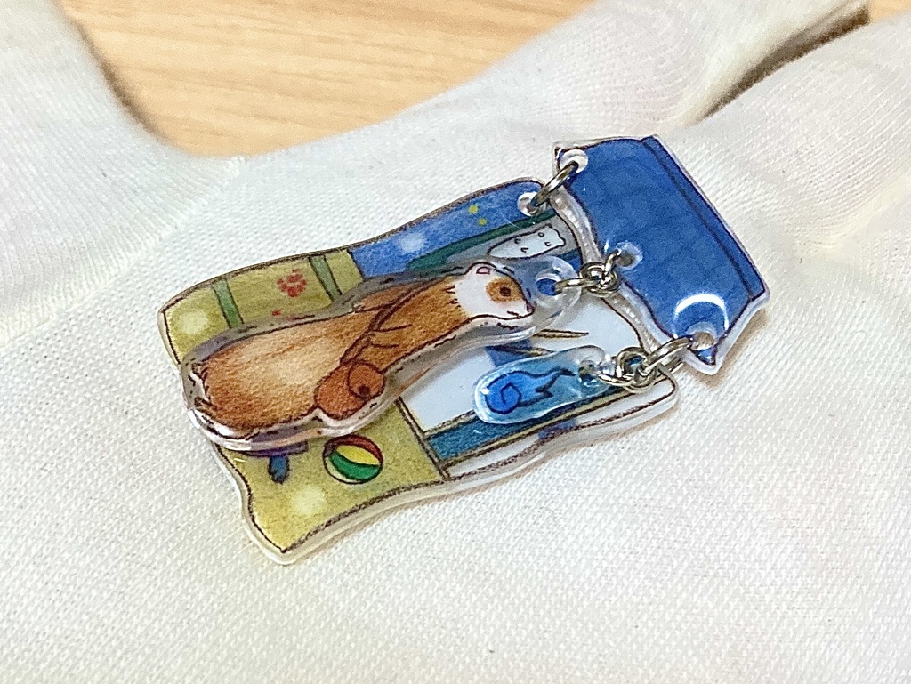 迷子のフェレットと幽霊屋敷(日本家屋)ブローチ