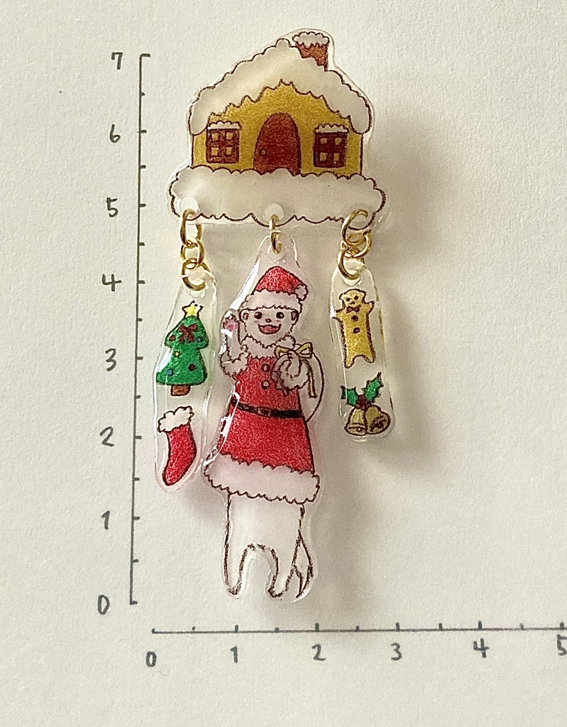 サンタフェレットとクリスマスのおうちブローチ