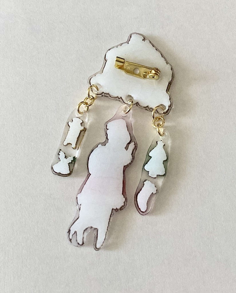 サンタフェレットとクリスマスのおうちブローチ