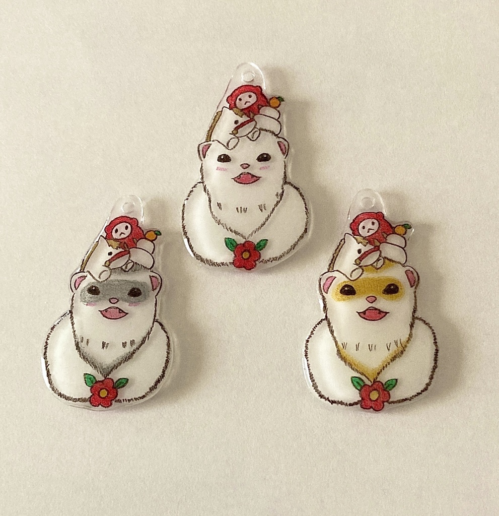 干支(午)と福飾りのフェレットチャーム