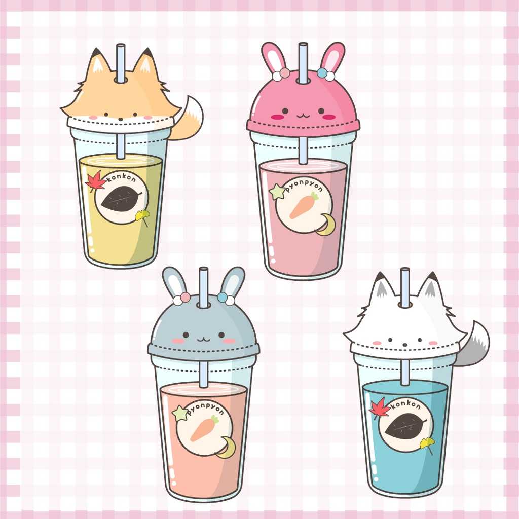 フリー素材 アニマルカップドリンク Mirumirumirumo Booth