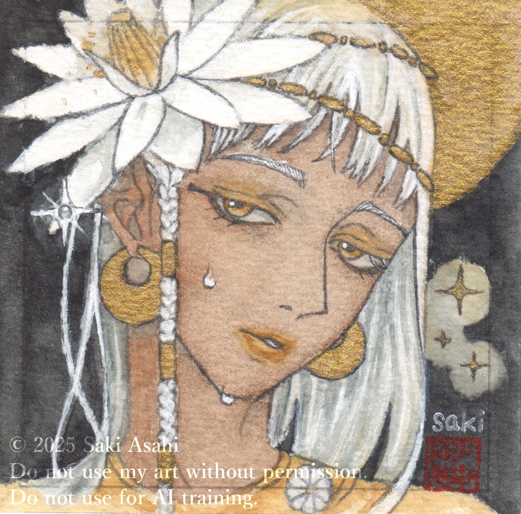 【Sold out】「ネフェルテム:夜咲き」水彩イラスト