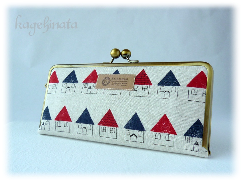 がま口長財布(北欧柄:家 アイボリー)