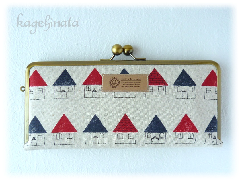 がま口長財布(北欧柄:家 アイボリー)