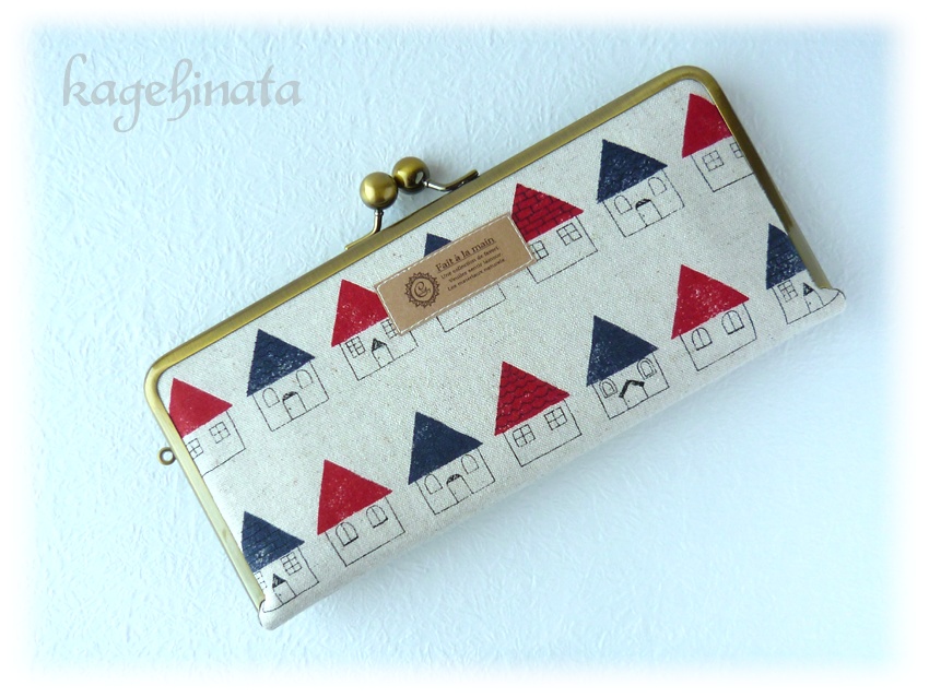 がま口長財布(北欧柄:家 アイボリー)