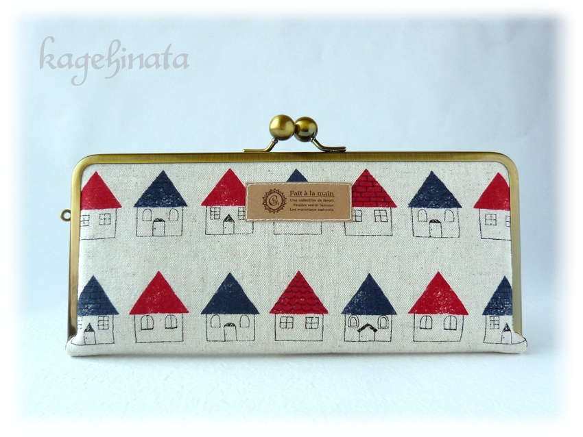 がま口長財布(北欧柄:家 アイボリー)